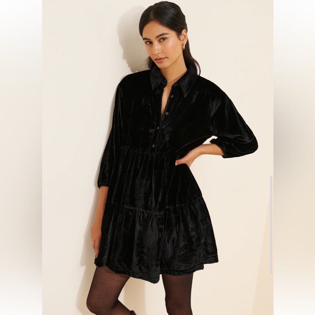 Maeve The Bettina Velvet Tiered Mini Shirt Dress
